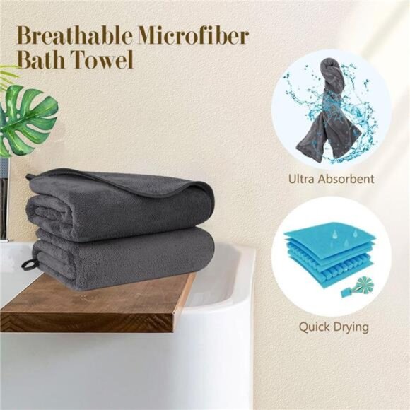 Bath Towels Pack of 2(27'' x 54'') - Soft Feel, Highly Absorbent, Quick - Picture 6 of 7